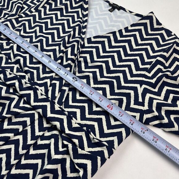 Talbots Chevron Faux Wrap Dress XLP Navy Stretch Jersey Comfort Casual Nautical - Picture 6 of 14